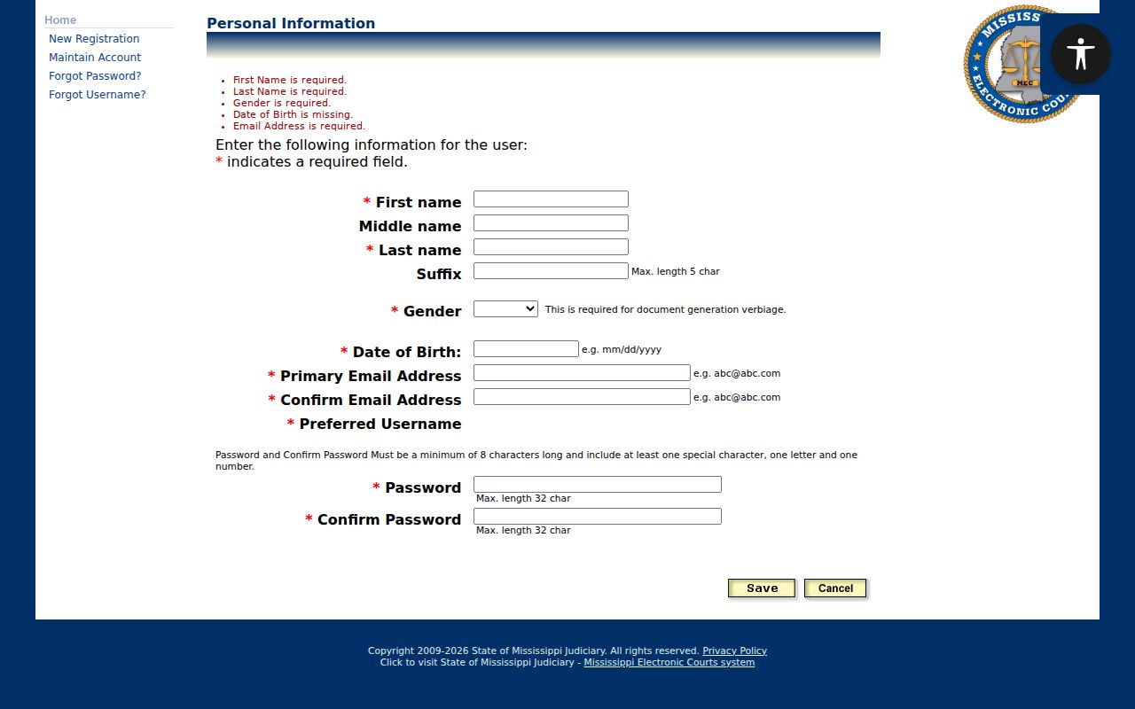 Jefferson Davis County case search PAMEC account fields