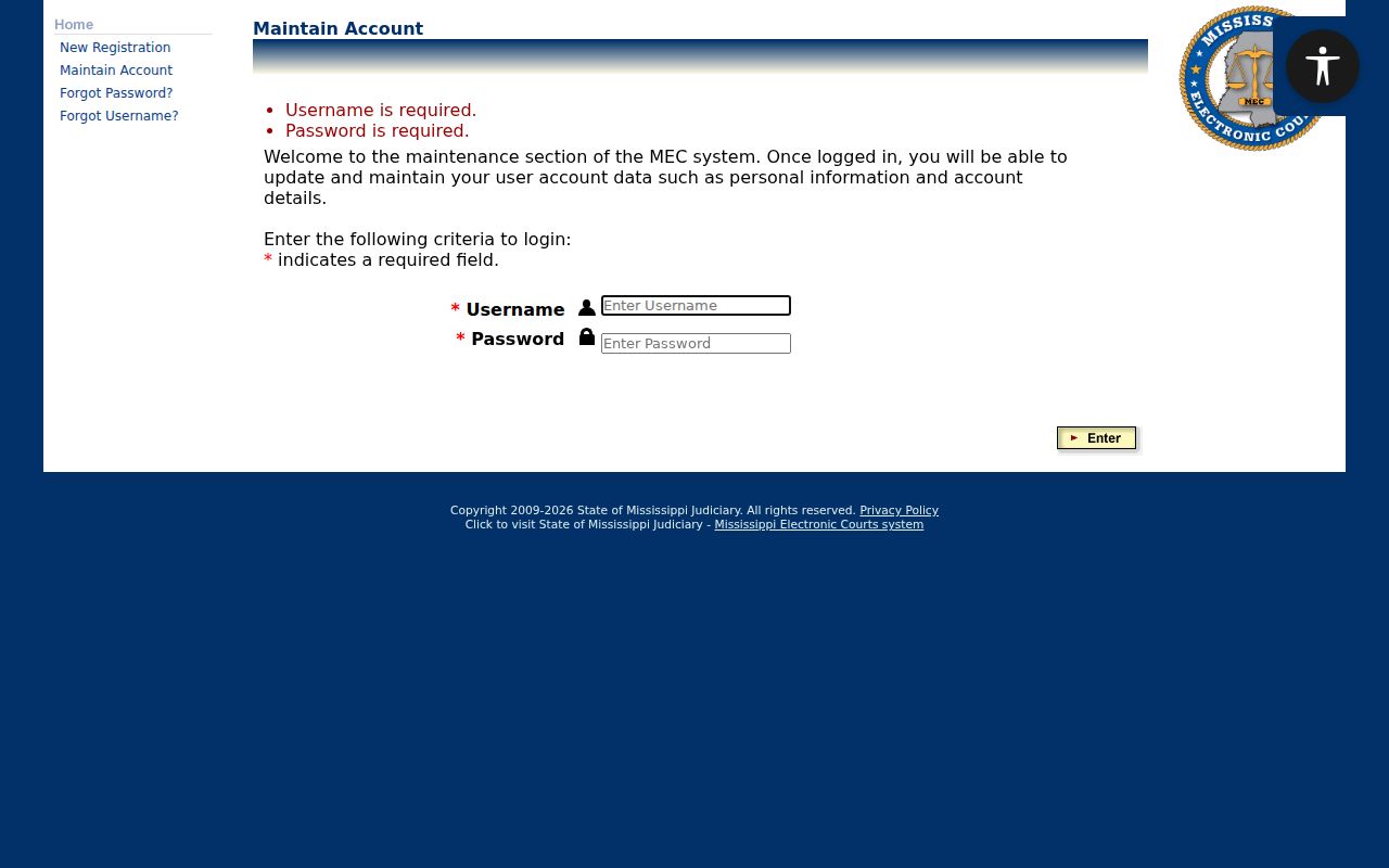 Jefferson Davis County case search PAMEC login screen
