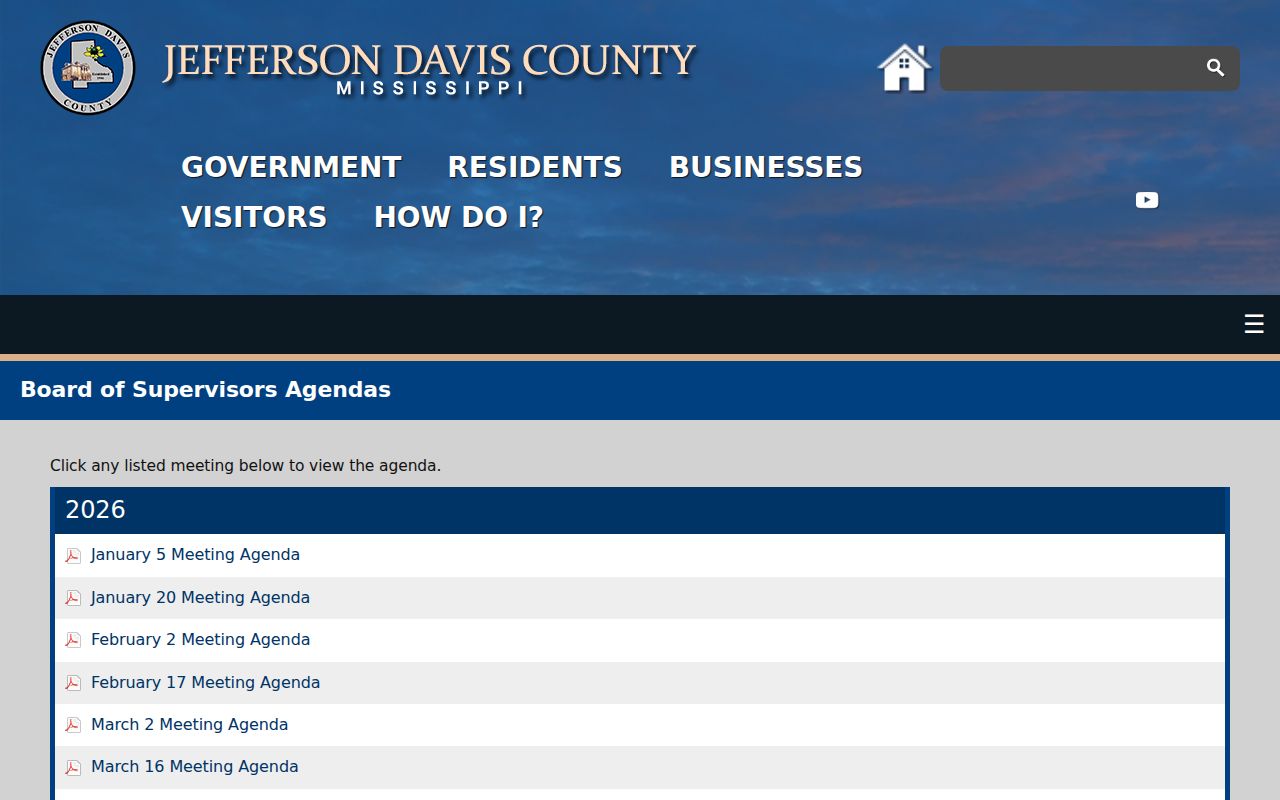 Jefferson Davis County court calendar county agenda archive
