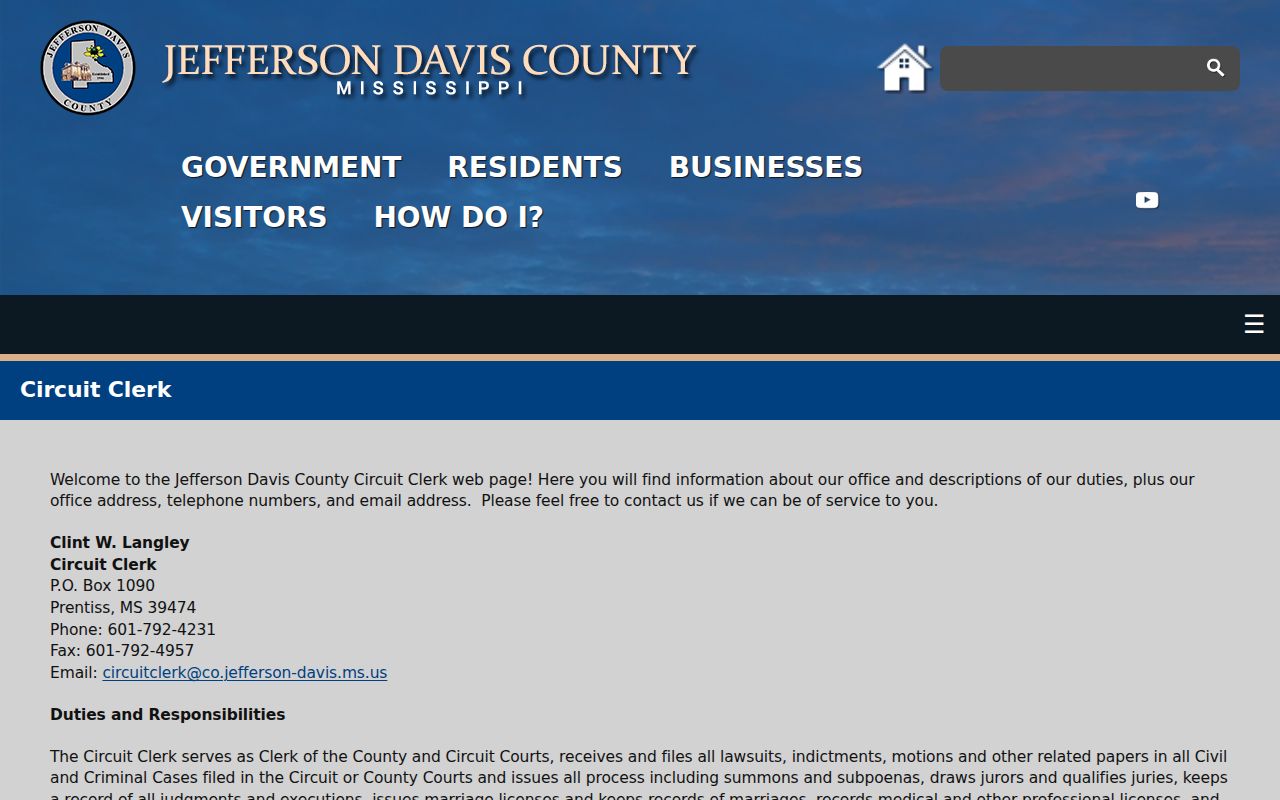 Jefferson Davis County court records Circuit Clerk office page