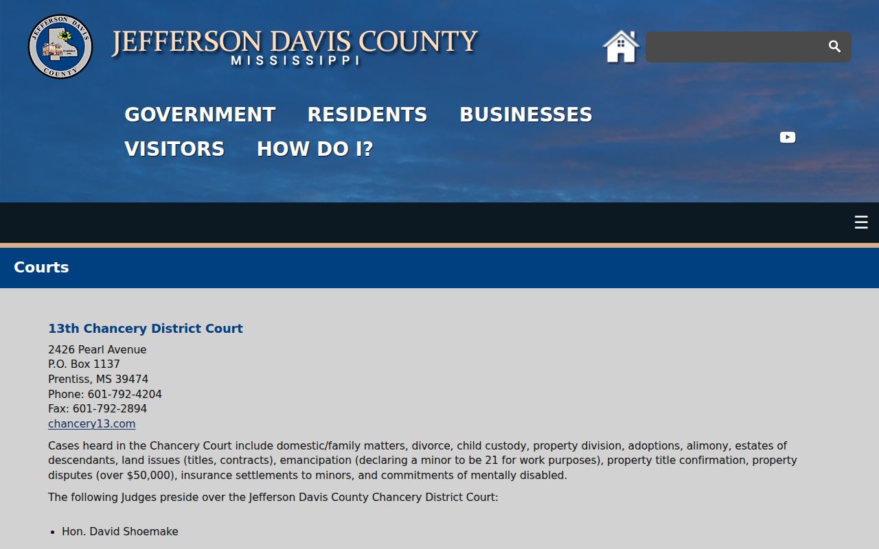 Jefferson Davis County court docket court listings and local court routes
