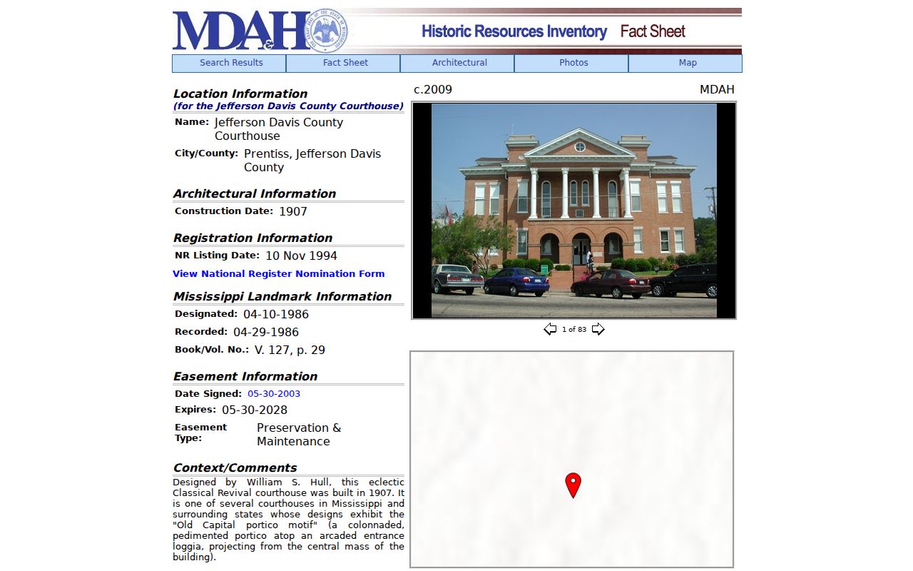 Jefferson Davis County court docket historic courthouse property facts