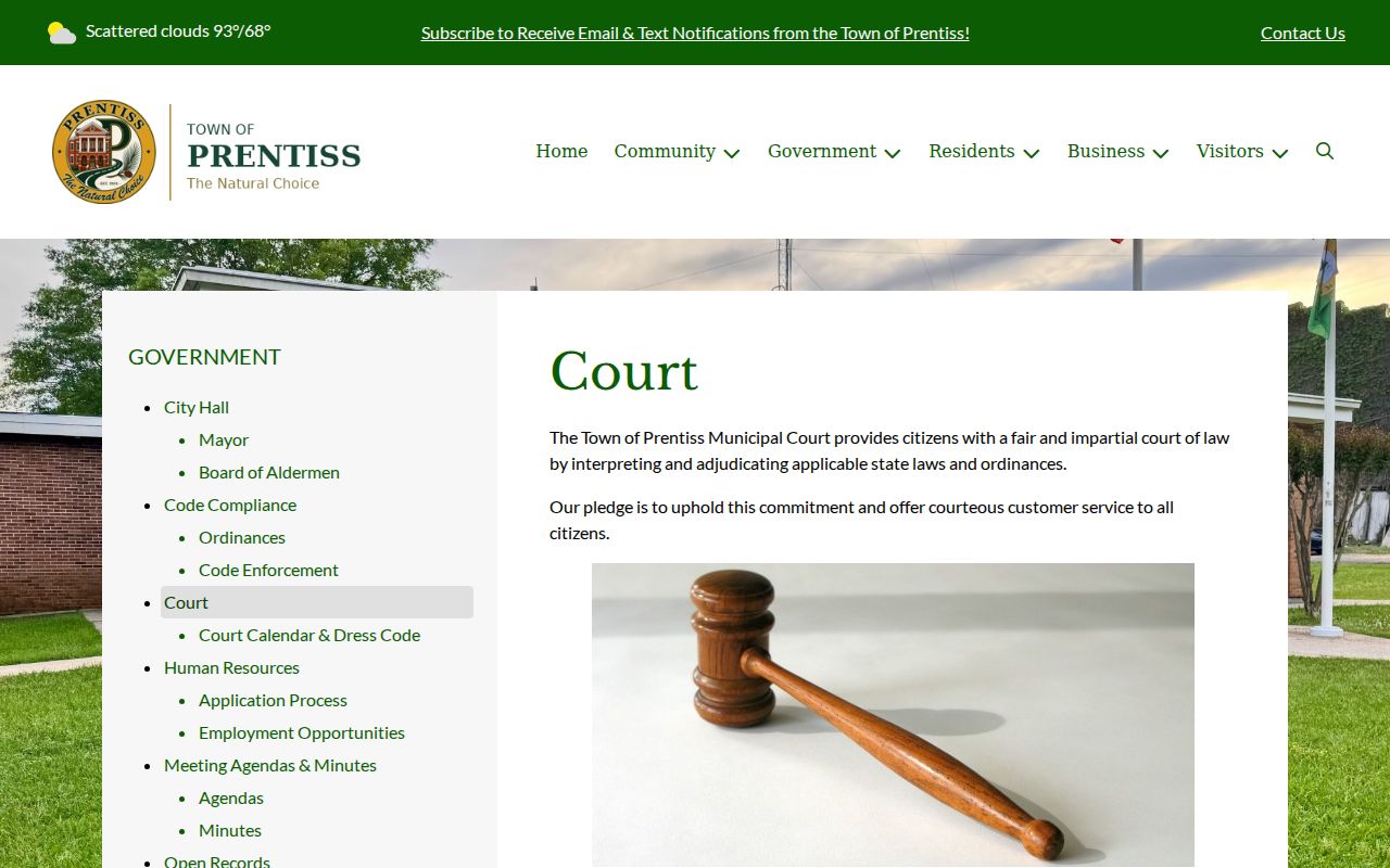 Prentiss Municipal Court page for Jefferson Davis County court docket access