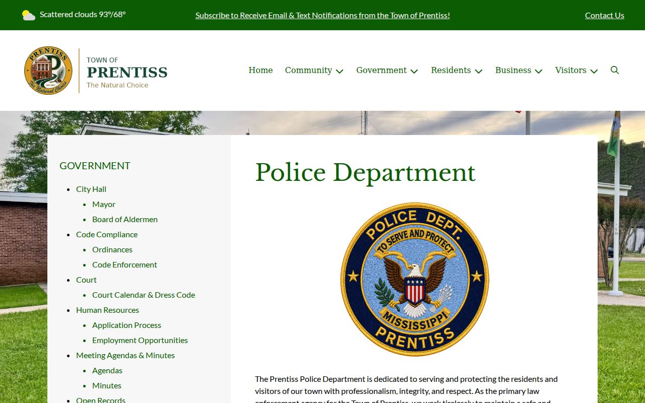 Jefferson Davis County traffic court records Prentiss Police Department page